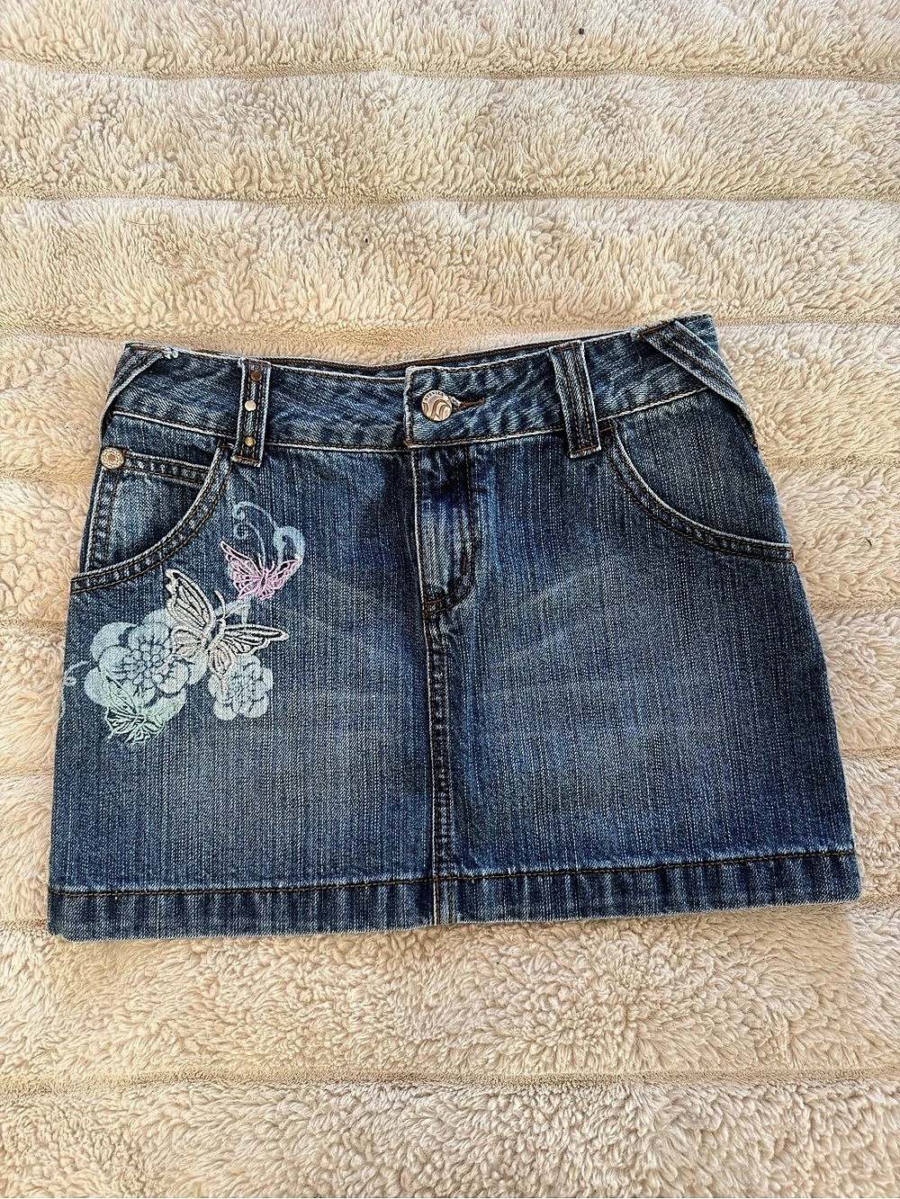 Embroidered Denim Mini Skirt